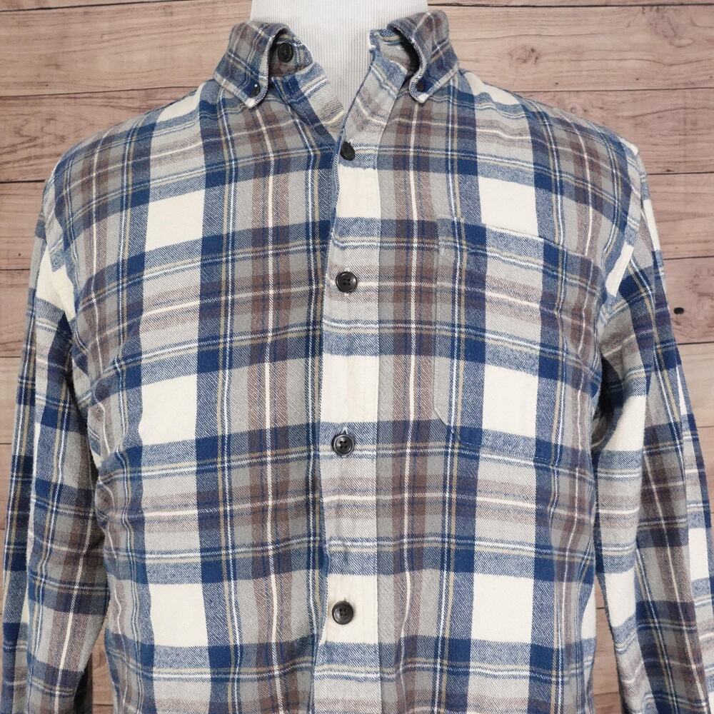 L.L.Bean Shirt Mens Large Blue Brown Plaid Flannel Traditional Fit Button Downโ